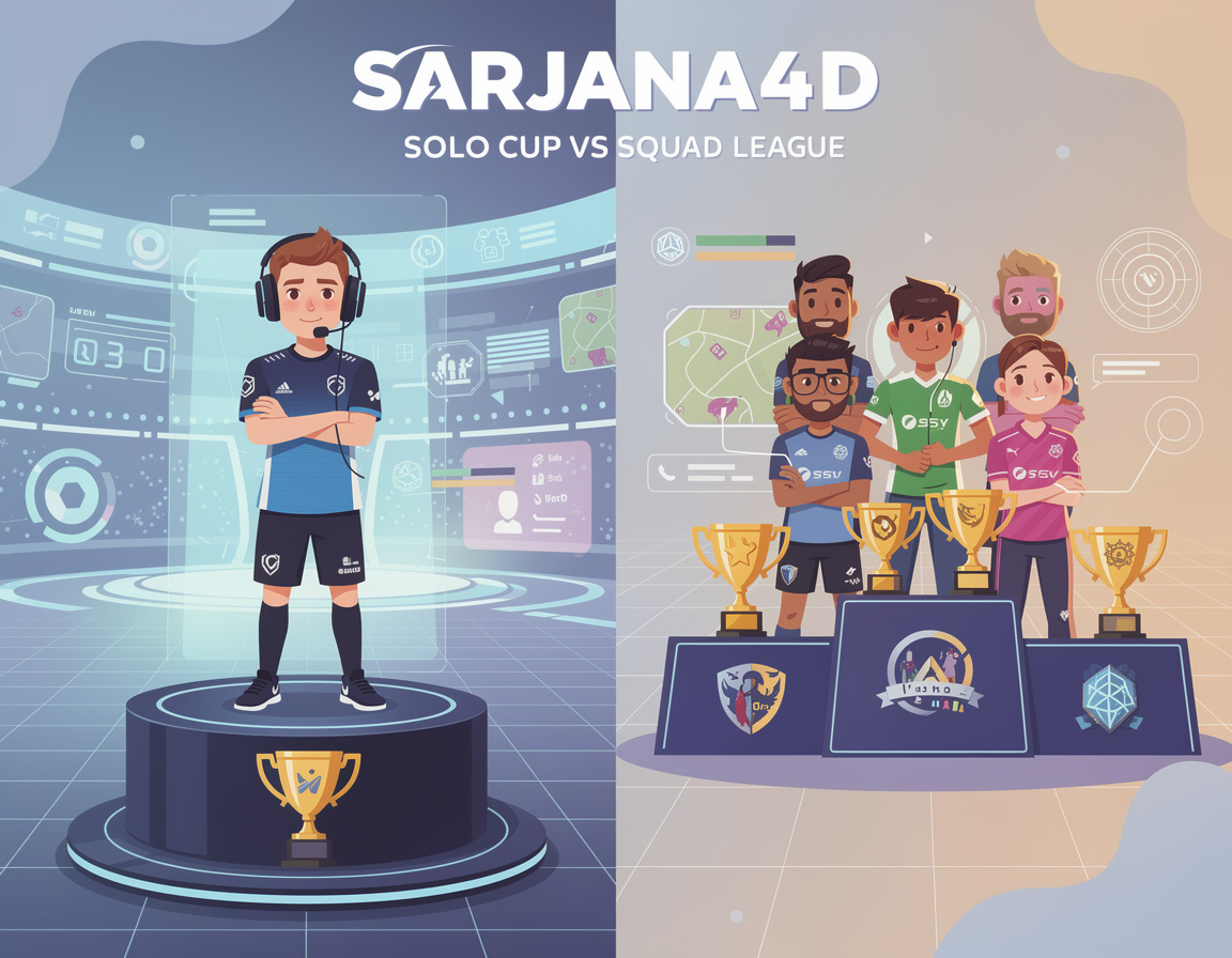 Ilustrasi solo cup vs squad league untuk turnamen game online SARJANA4D
